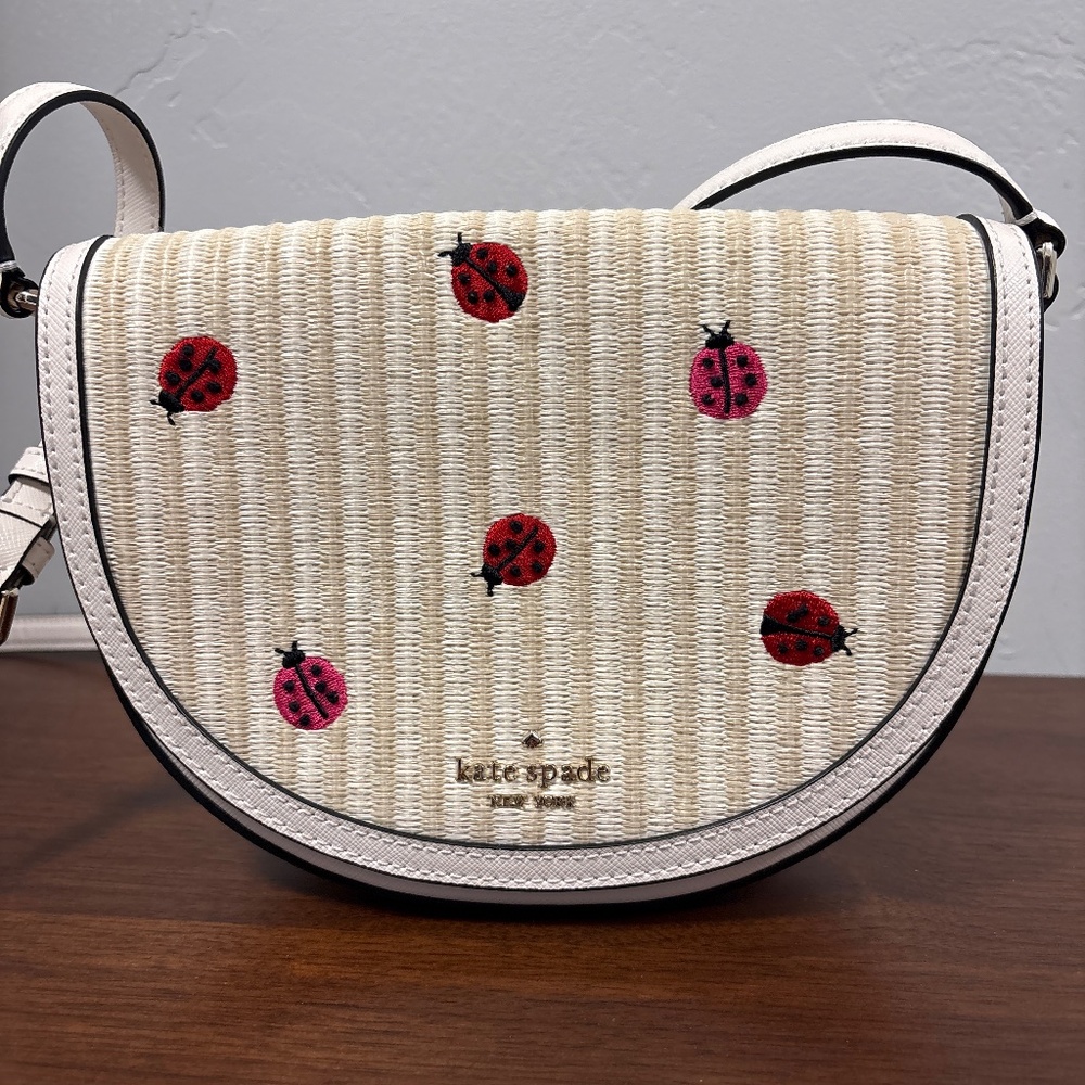 Kate Spade Ladybug Straw Embroidered Crossbody